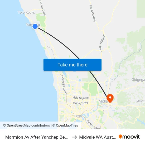 Marmion Av After Yanchep Beach Rd to Midvale WA Australia map