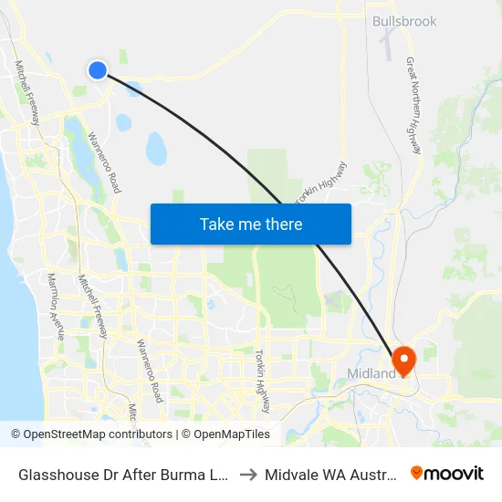 Glasshouse Dr After Burma Loop to Midvale WA Australia map