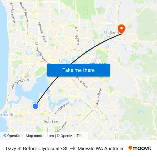 Davy St Before Clydesdale St to Midvale WA Australia map