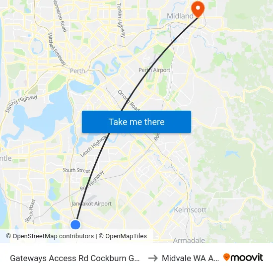 Gateways Access Rd Cockburn Gateway Shop Ctr to Midvale WA Australia map