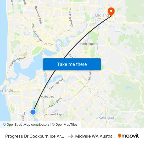 Progress Dr Cockburn Ice Arena to Midvale WA Australia map