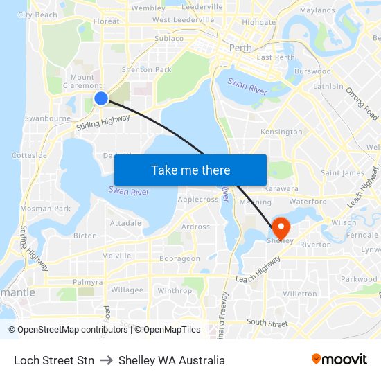 Loch Street Stn to Shelley WA Australia map