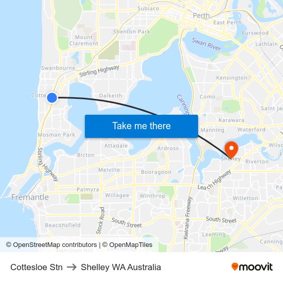 Cottesloe Stn to Shelley WA Australia map