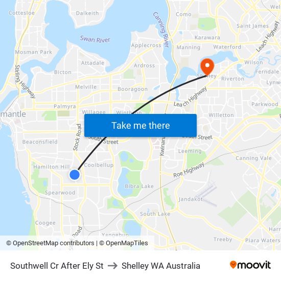 Southwell Cr After Ely St to Shelley WA Australia map