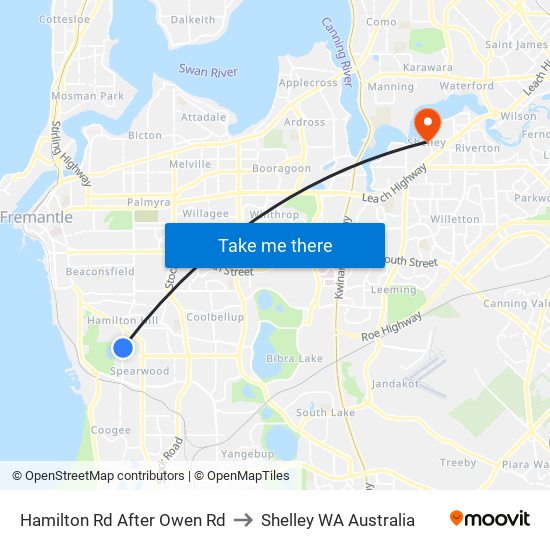 Hamilton Rd After Owen Rd to Shelley WA Australia map