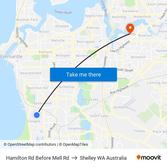 Hamilton Rd Before Mell Rd to Shelley WA Australia map