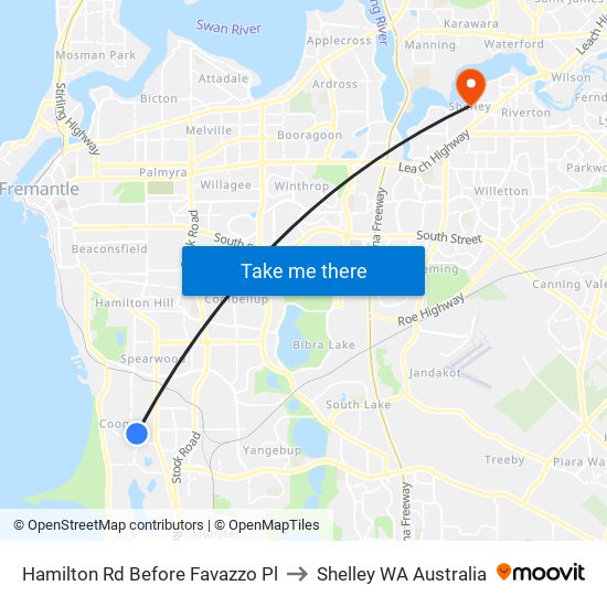 Hamilton Rd Before Favazzo Pl to Shelley WA Australia map