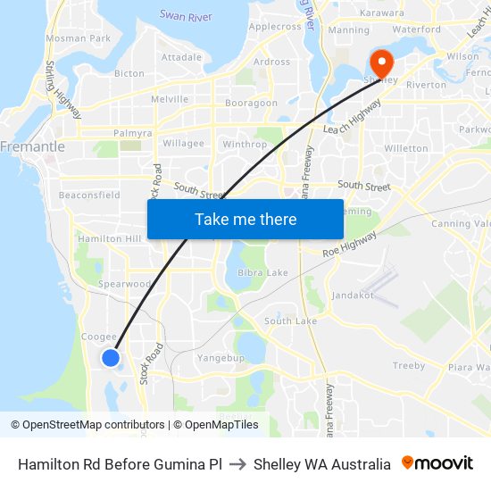 Hamilton Rd Before Gumina Pl to Shelley WA Australia map