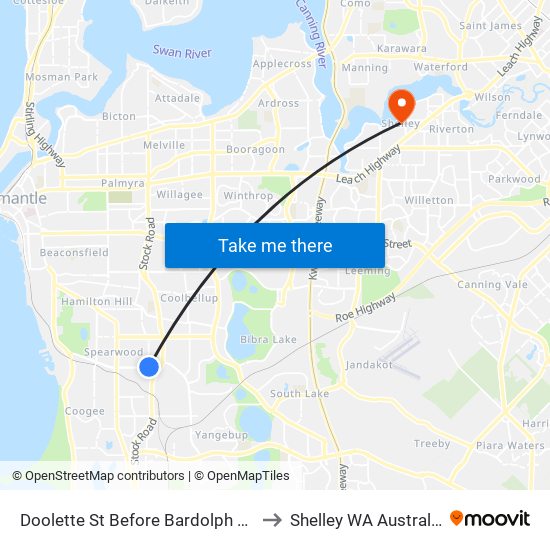 Doolette St Before Bardolph Rd to Shelley WA Australia map