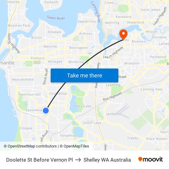 Doolette St Before Vernon Pl to Shelley WA Australia map