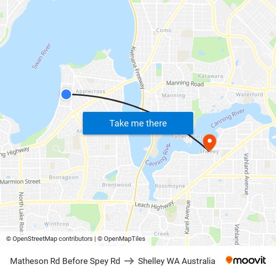 Matheson Rd Before Spey Rd to Shelley WA Australia map