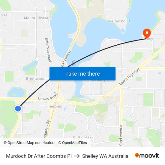 Murdoch Dr After Coombs Pl to Shelley WA Australia map