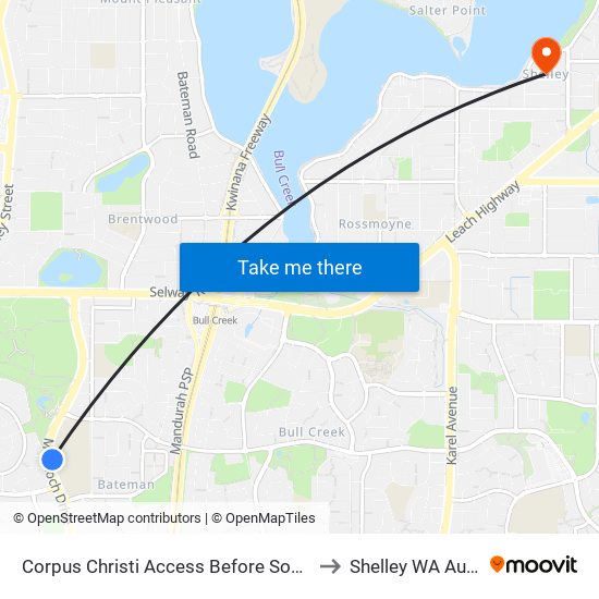 Corpus Christi Access Before Somerville Bvd to Shelley WA Australia map