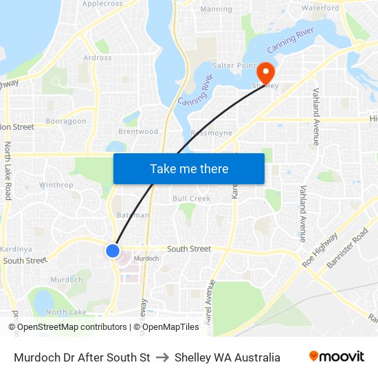 Murdoch Dr After South St to Shelley WA Australia map