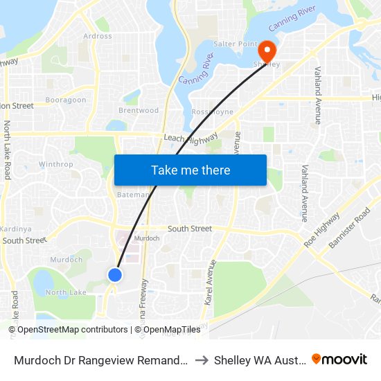 Murdoch Dr Rangeview Remand Centre to Shelley WA Australia map