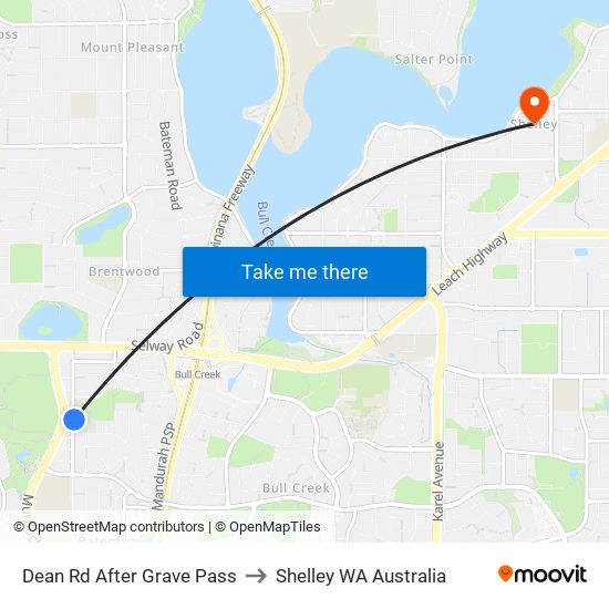 Dean Rd After Grave Pass to Shelley WA Australia map