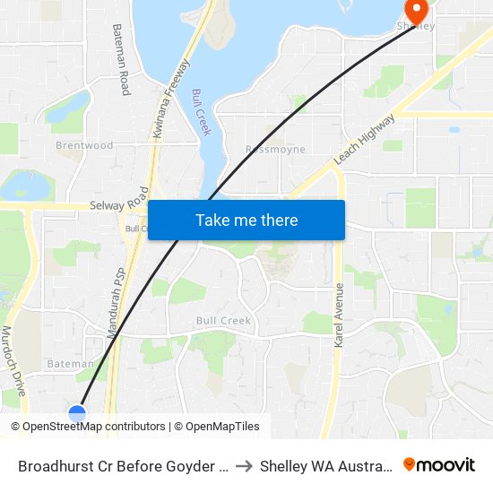 Broadhurst Cr Before Goyder Pl to Shelley WA Australia map