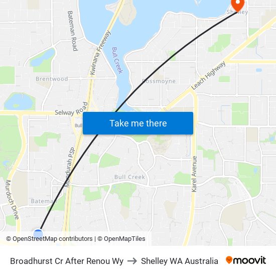 Broadhurst Cr After Renou Wy to Shelley WA Australia map