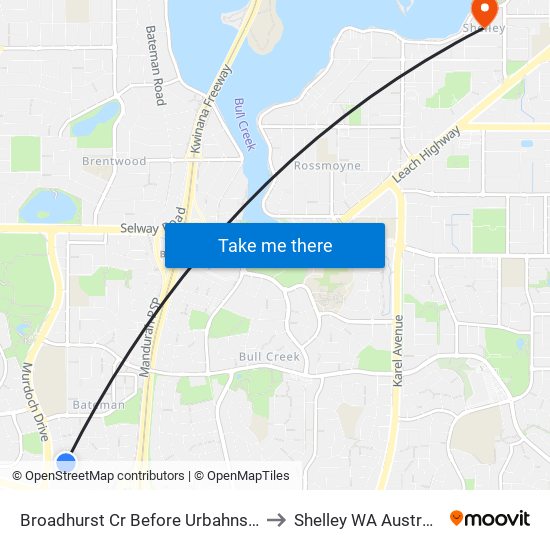 Broadhurst Cr Before Urbahns Cr to Shelley WA Australia map