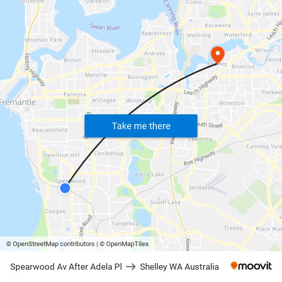 Spearwood Av After Adela Pl to Shelley WA Australia map