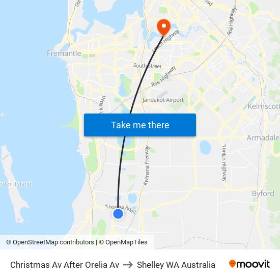 Christmas Av After Orelia Av to Shelley WA Australia map