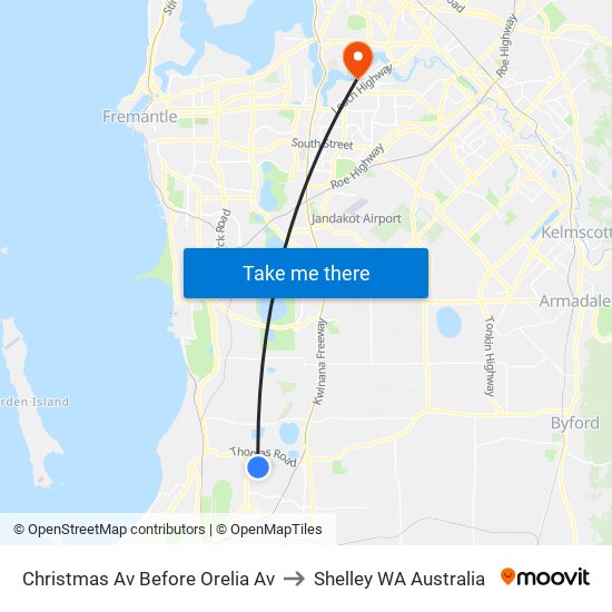 Christmas Av Before Orelia Av to Shelley WA Australia map