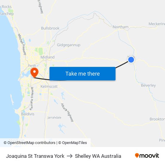 Joaquina St Transwa York to Shelley WA Australia map