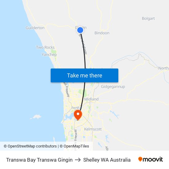 Transwa Bay Transwa Gingin to Shelley WA Australia map