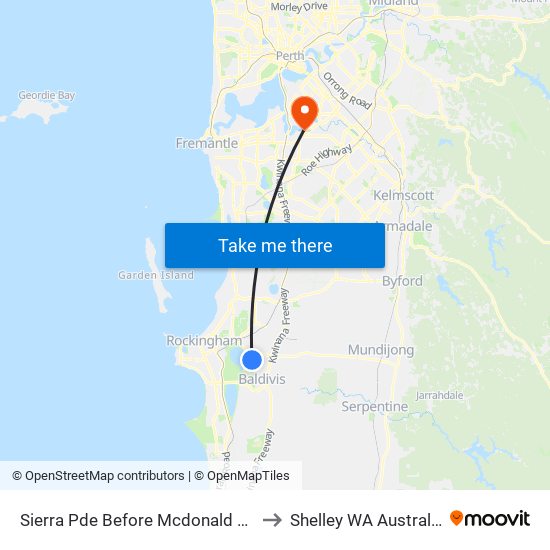 Sierra Pde Before Mcdonald Rd to Shelley WA Australia map