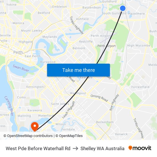 West Pde Before Waterhall Rd to Shelley WA Australia map