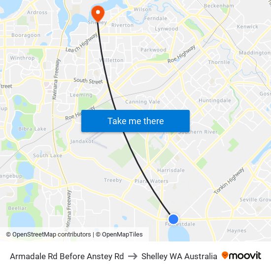 Armadale Rd Before Anstey Rd to Shelley WA Australia map