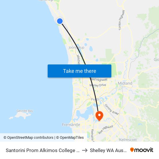 Santorini Prom Alkimos College Stand 1 to Shelley WA Australia map