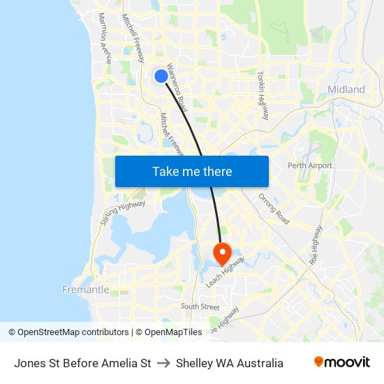 Jones St Before Amelia St to Shelley WA Australia map