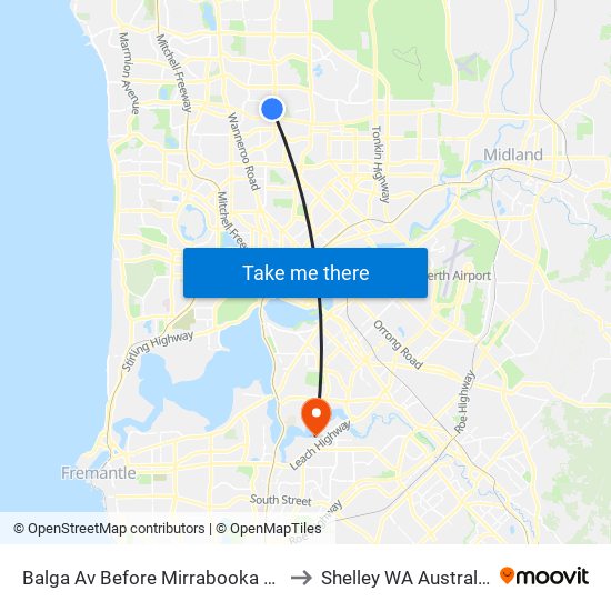 Balga Av Before Mirrabooka Av to Shelley WA Australia map