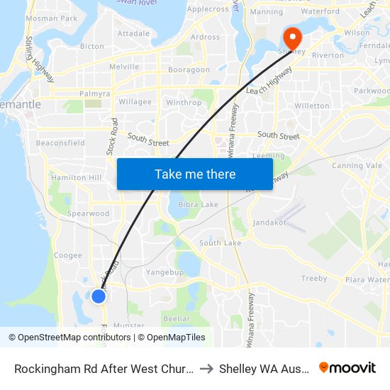 Rockingham Rd After West Churchill Av to Shelley WA Australia map