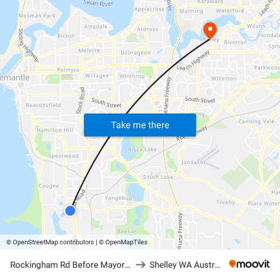 Rockingham Rd Before Mayor Rd to Shelley WA Australia map