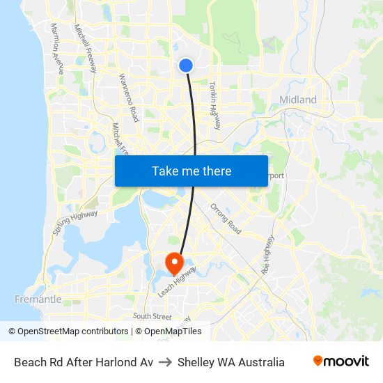 Beach Rd After Harlond Av to Shelley WA Australia map