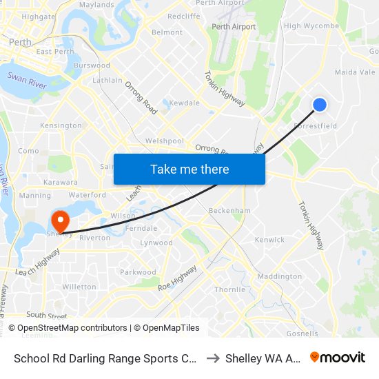 School Rd Darling Range Sports College Stand 3 to Shelley WA Australia map