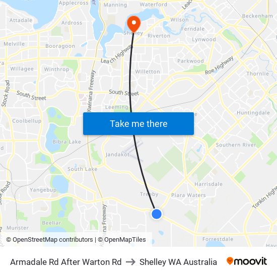 Armadale Rd After Warton Rd to Shelley WA Australia map