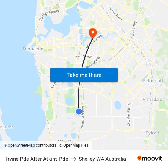 Irvine Pde After Atkins Pde to Shelley WA Australia map