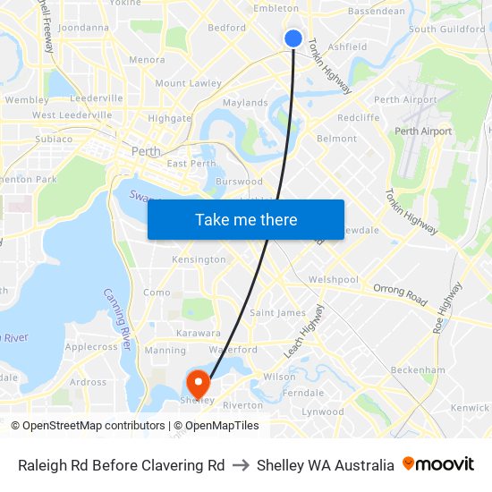 Raleigh Rd Before Clavering Rd to Shelley WA Australia map