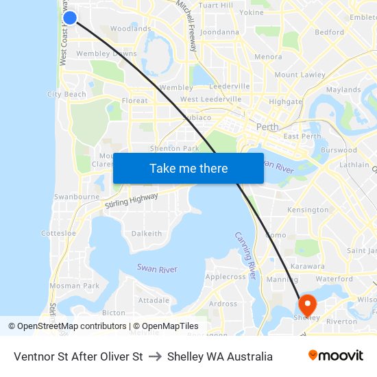 Ventnor St After Oliver St to Shelley WA Australia map