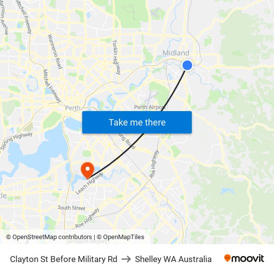 Clayton St Before Military Rd to Shelley WA Australia map