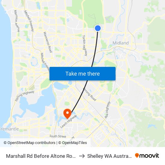 Marshall Rd Before Altone Road to Shelley WA Australia map