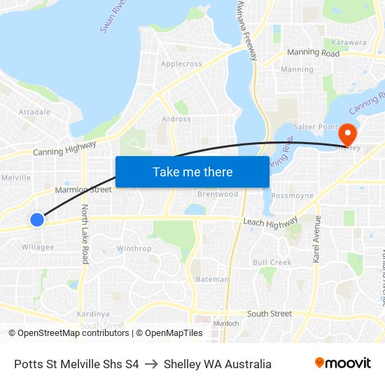 Potts St Melville Shs S4 to Shelley WA Australia map