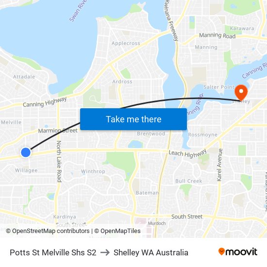 Potts St Melville Shs S2 to Shelley WA Australia map