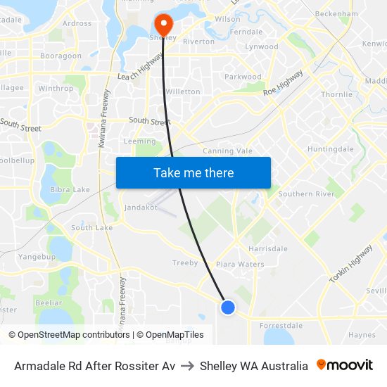 Armadale Rd After Rossiter Av to Shelley WA Australia map
