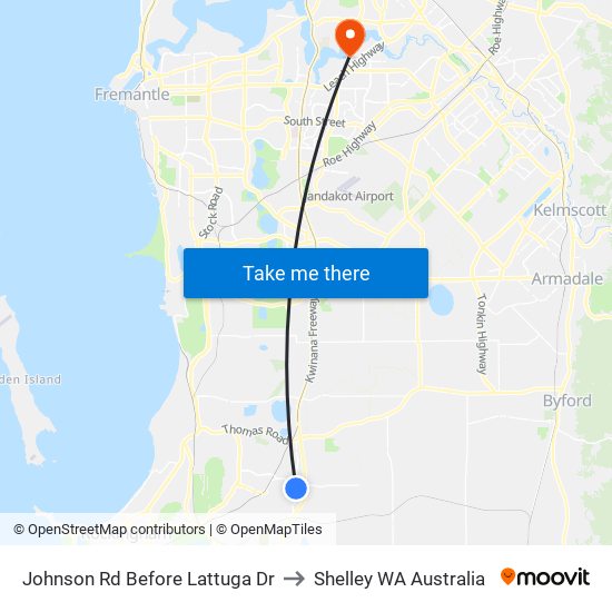 Johnson Rd Before Lattuga Dr to Shelley WA Australia map
