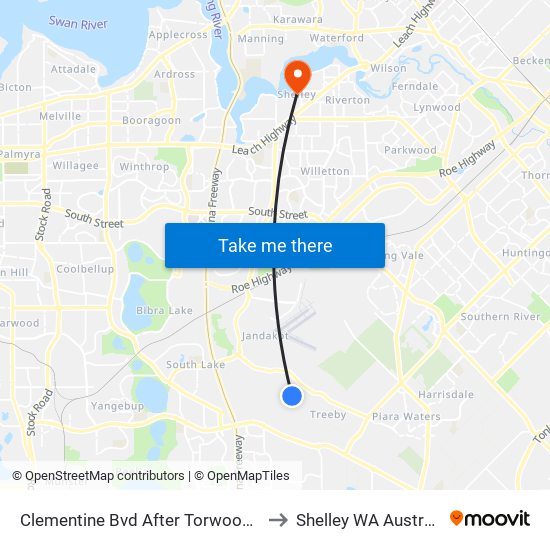 Clementine Bvd After Torwood Av to Shelley WA Australia map