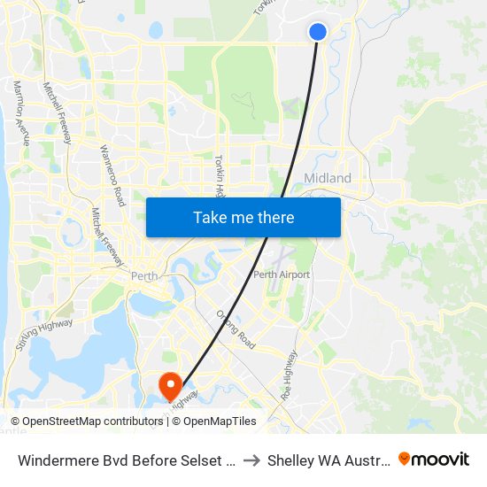 Windermere Bvd Before Selset Lane to Shelley WA Australia map